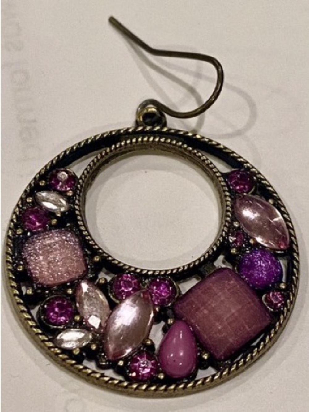 Purple-Tone Rhinestone Drop Dangle Earrings - Picture 4 of 6